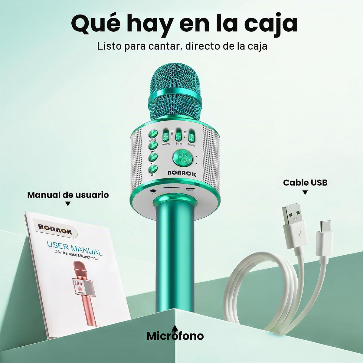 BONAOK - Micrófono inalámbrico Bluetooth de karaoke, 3 en 1; micróf...