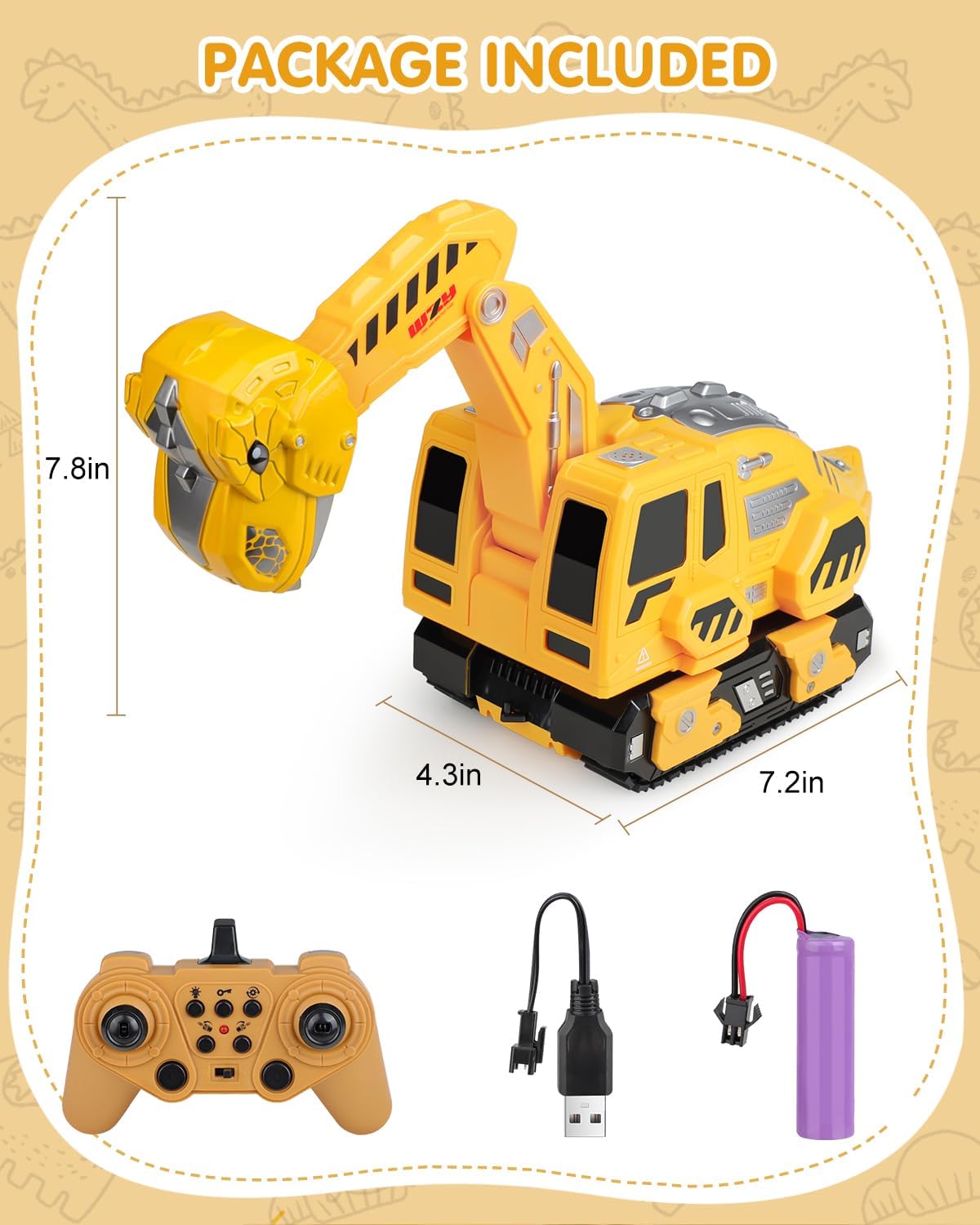Humzo Excavadora a control remoto para niños de 4 a 7 años, camione...