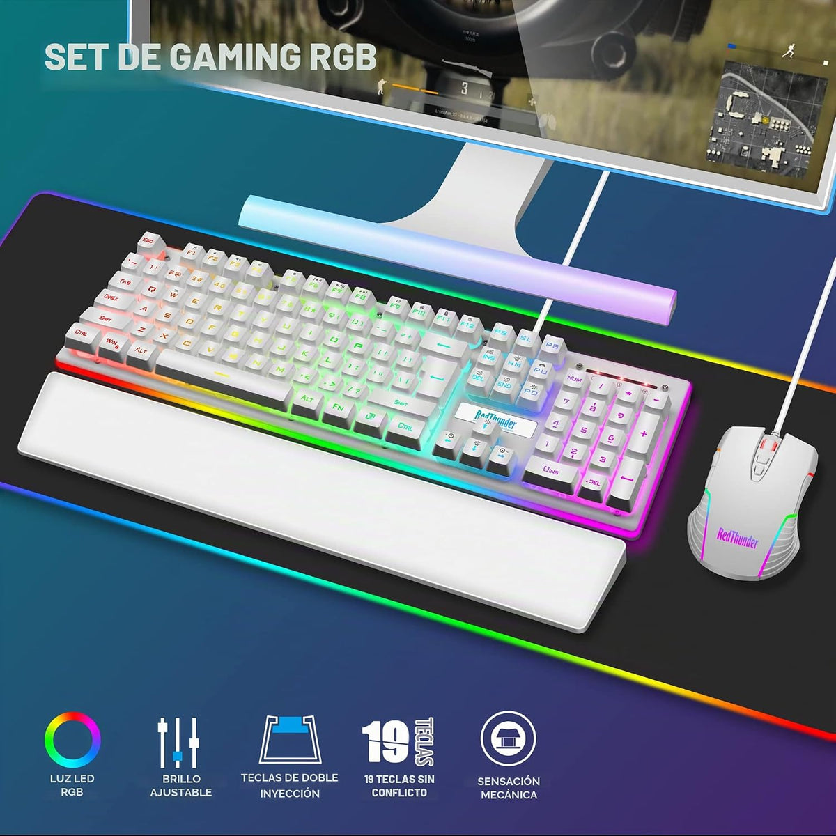 RedThunder K10 Combo de Teclado y Mouse para Juegos con Cable y Rep...