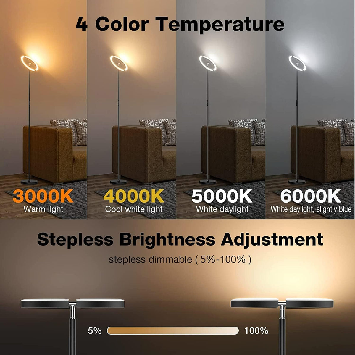 SIBRILLE Lámpara de pie LED \u2013 Lámpara de pie alta regulable co...