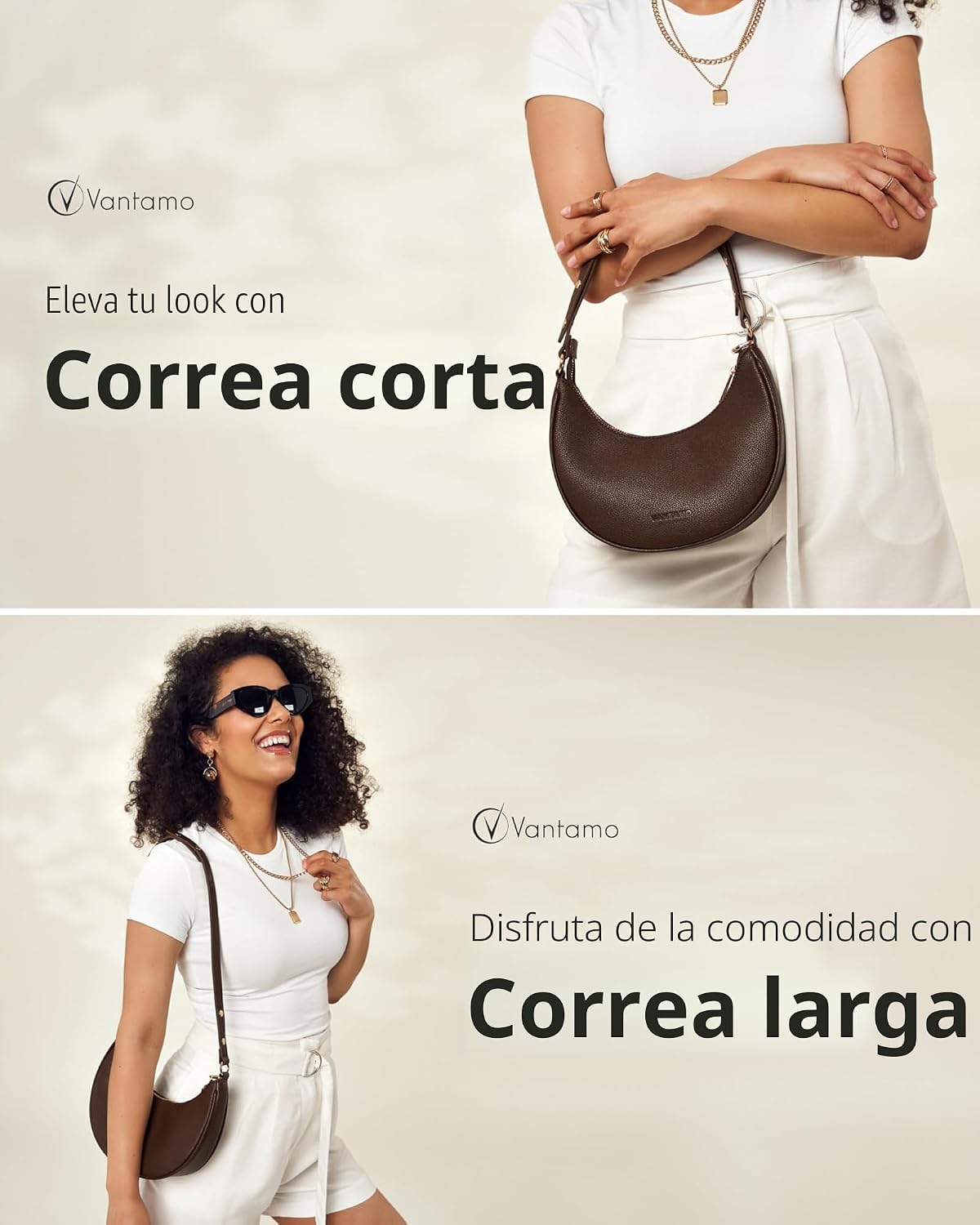 Bolsos Vantamo para mujer con forma de media luna con protección RF...