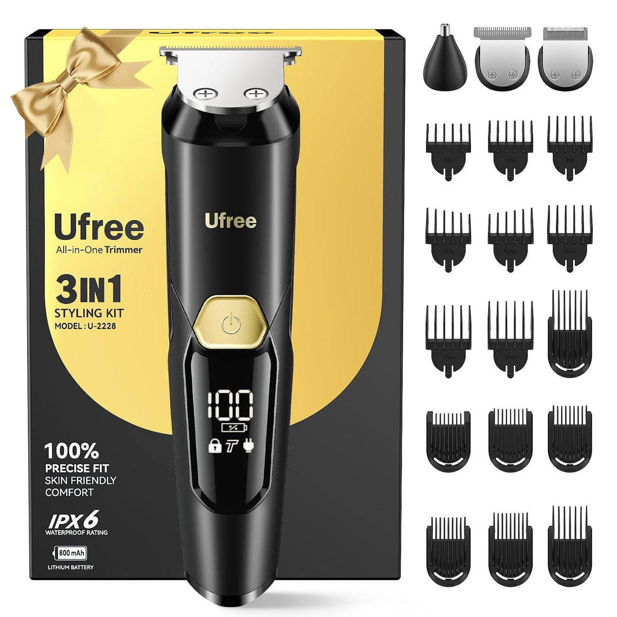 Ufree Recortadora de barba 3 en 1 para hombres, maquinilla de afeit...