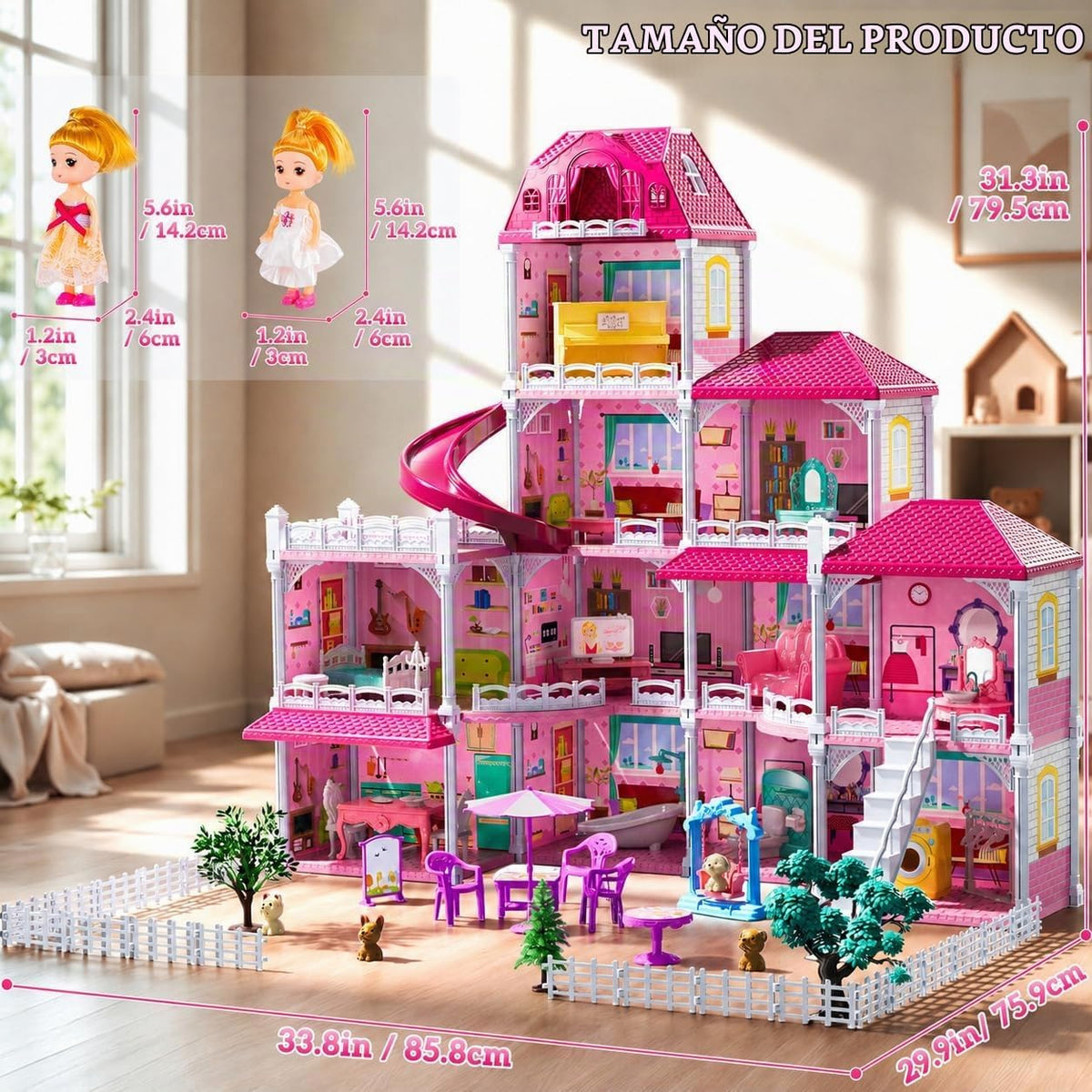 JUKUDAHU Villa de 4 pisos para niñas de 3 a 8 años - 11 habitacione...