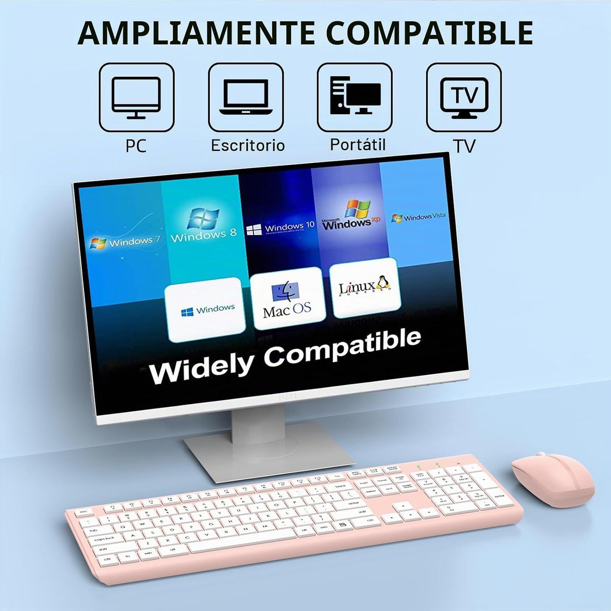 Combo de teclado y mouse inalámbricos, teclado ergonómico silencios...