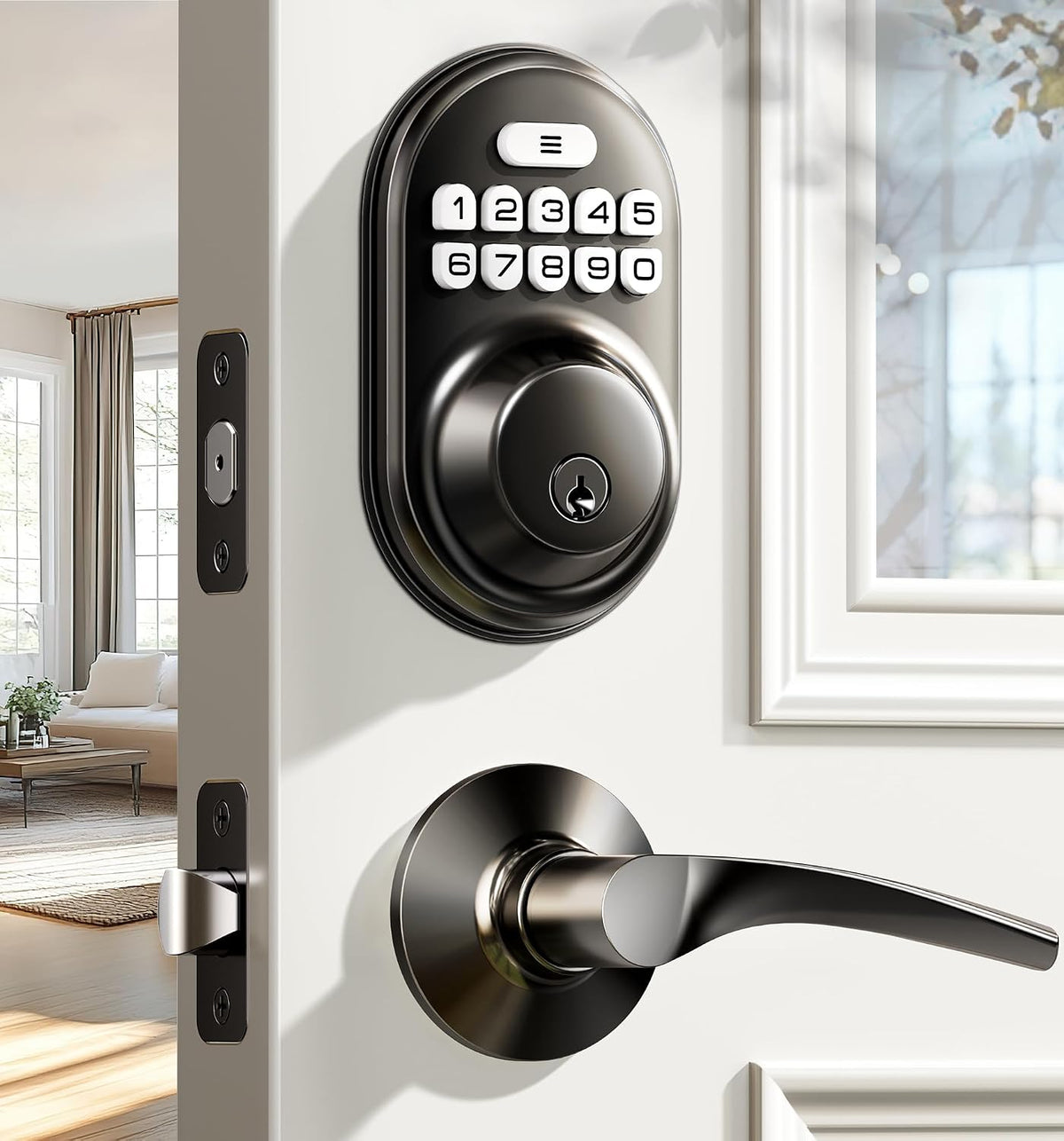 Veise RZ-C Cerradura de puerta de entrada sin llave con 2 manijas d...