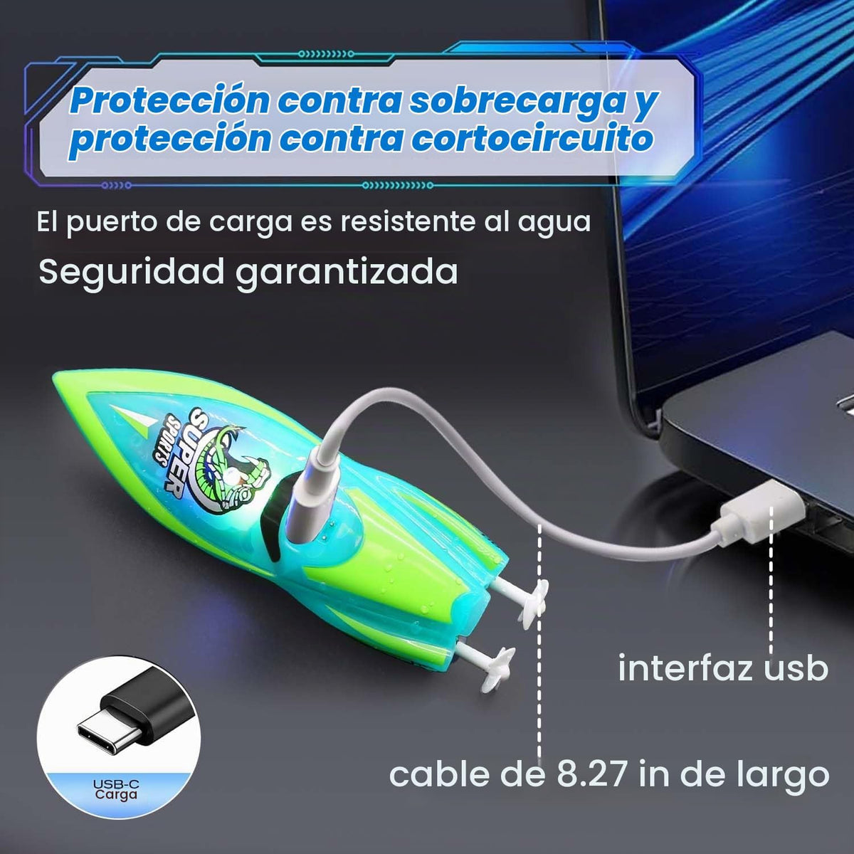LAFALA Mini RC Boat 2.4GHz con luz LED de giro de 360°, carga USB,...