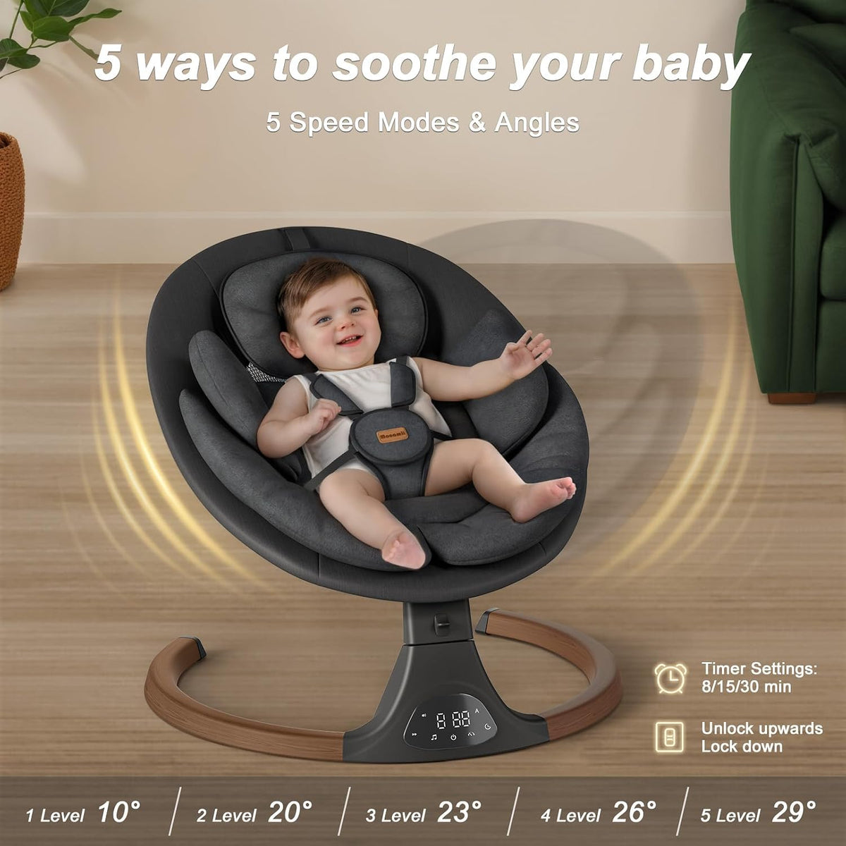 Monamii - Columpios para bebés con Bluetooth y altavoz musical | Co...