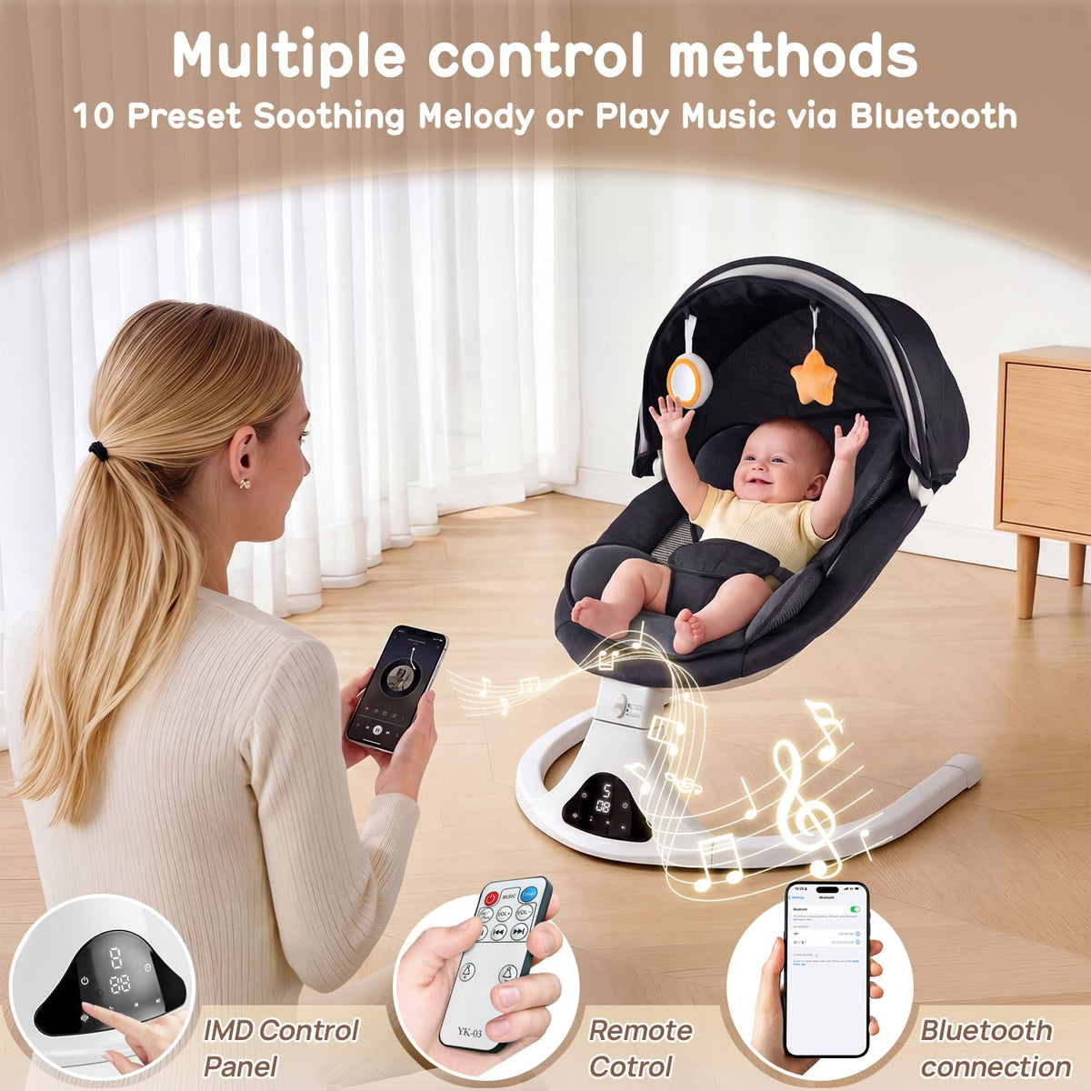 Columpio eléctrico para bebés y niños pequeños | Columpio portátil...