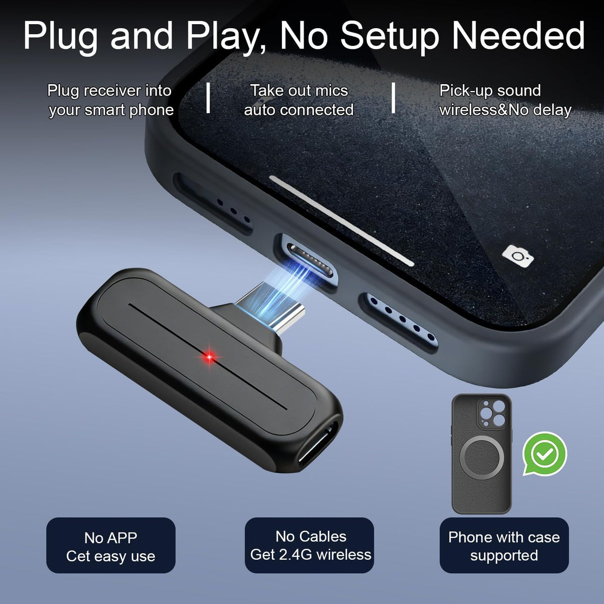 Mini micrófono inalámbrico Lavalier para iPhone, Android con estuch...