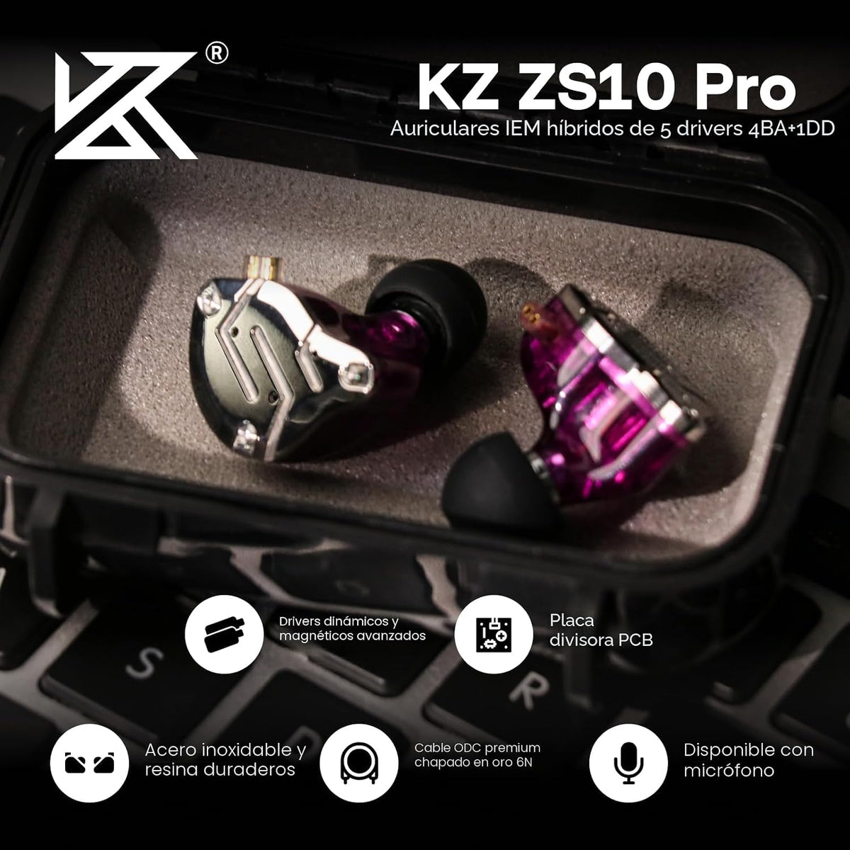 Linsoul KZ ZS10 Pro, auriculares intraaurales monitor de 5 controla...