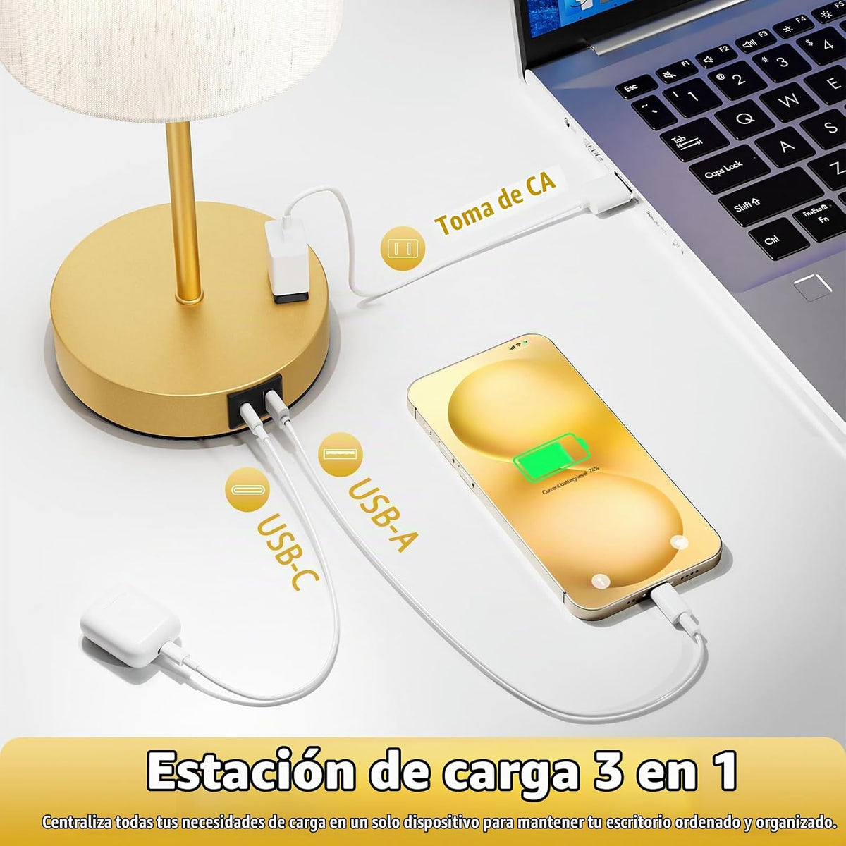 Juego de 2 lámparas táctiles doradas de 17.6" para dormitorio,...