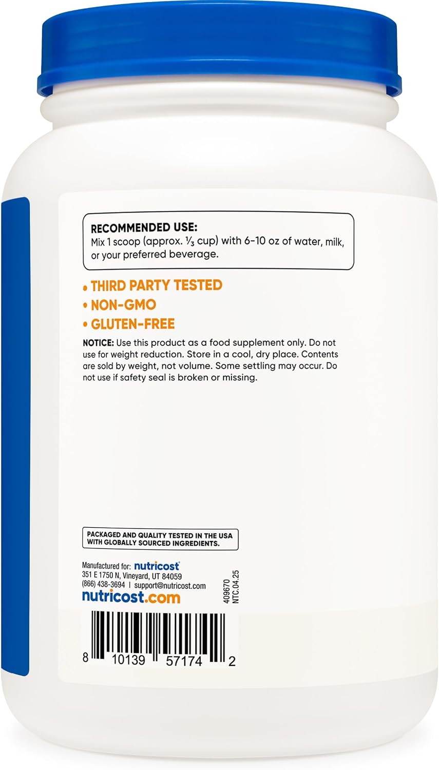 Nutricost Aislado de proteína de suero (sin sabor) 2 libras