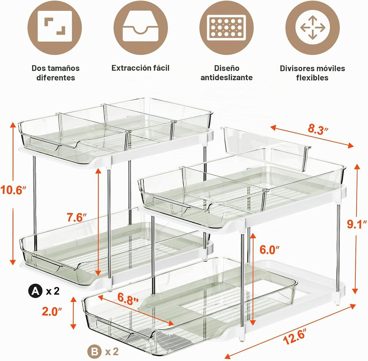 Delamu Organizadores y almacenamiento multiusos de 2 niveles para d...