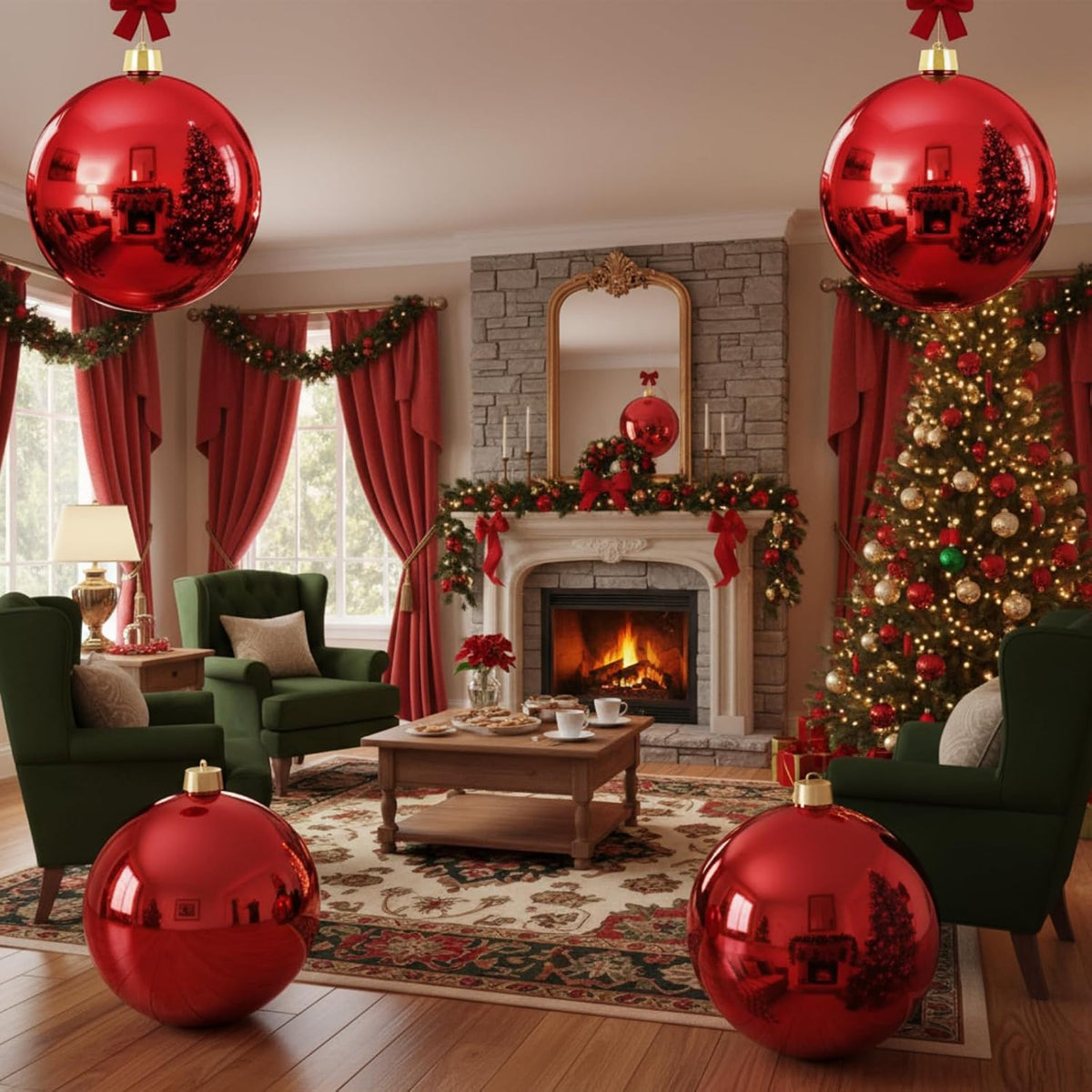 Zubebe 4 bolas de adorno de Navidad extra grandes para decoración d...