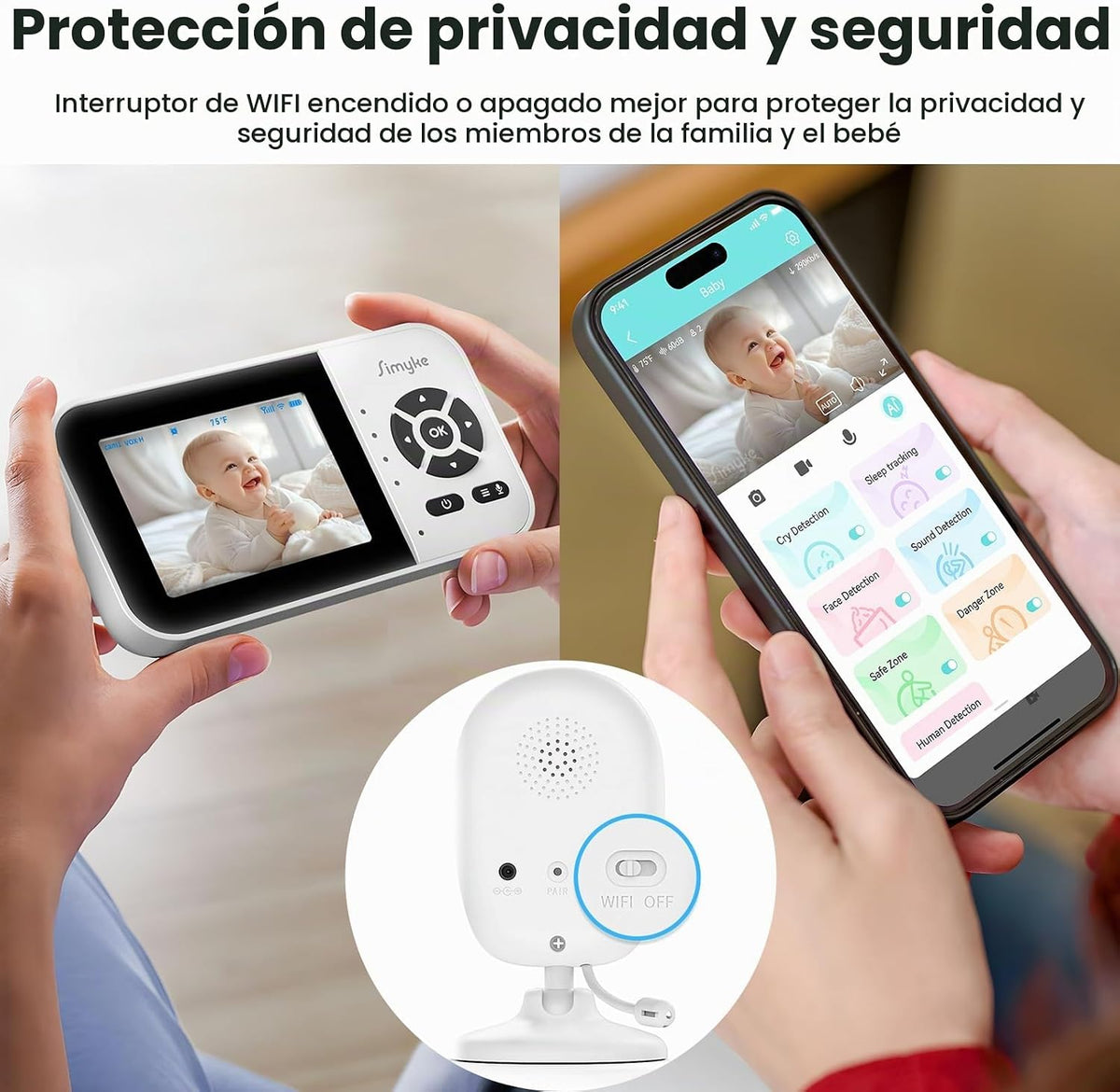 Simyke Monitor de bebé de video inteligente, pantalla de 2.8 pulgad...