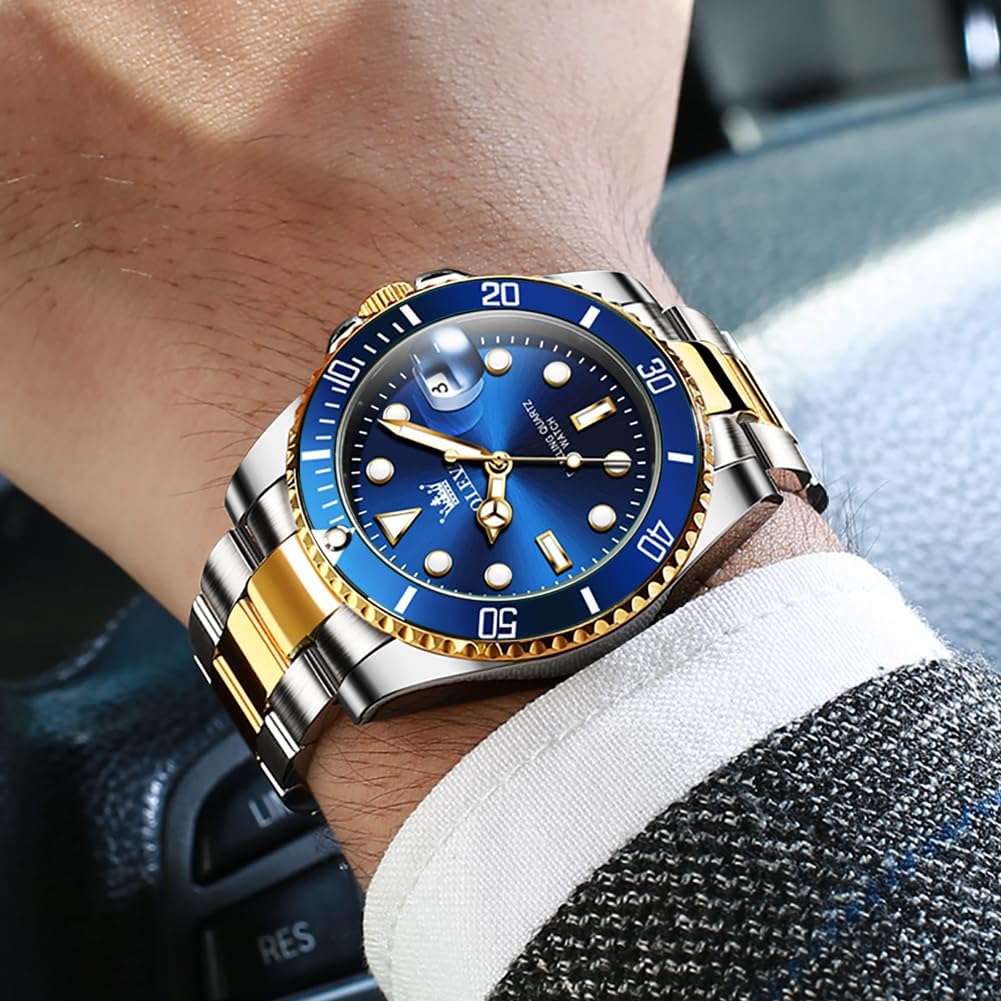 OLEVS Relojes de lujo para hombres grandes de acero inoxidable resi...
