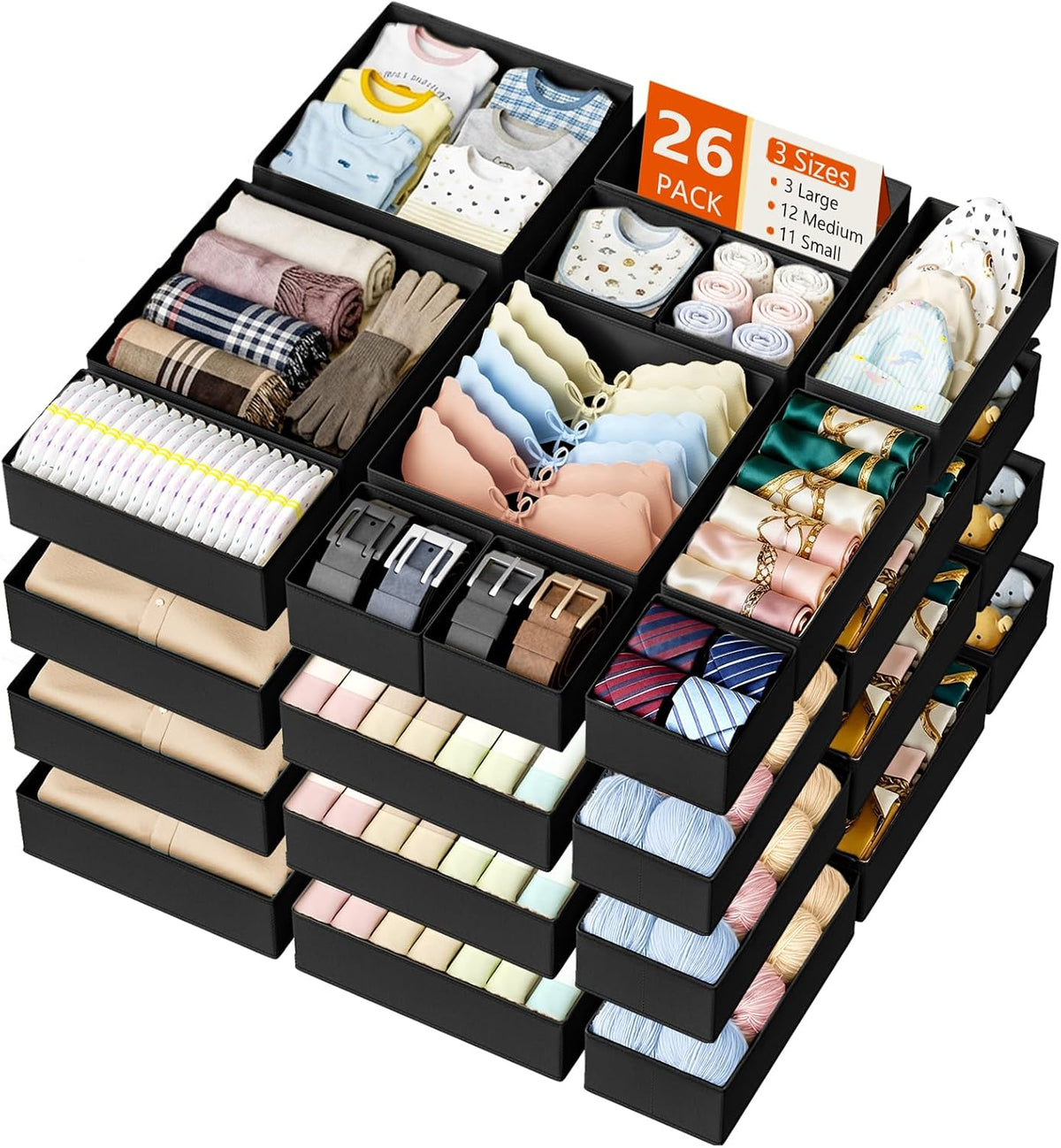DIMJ Organizador de cajones para almacenamiento de ropa, paquete de...