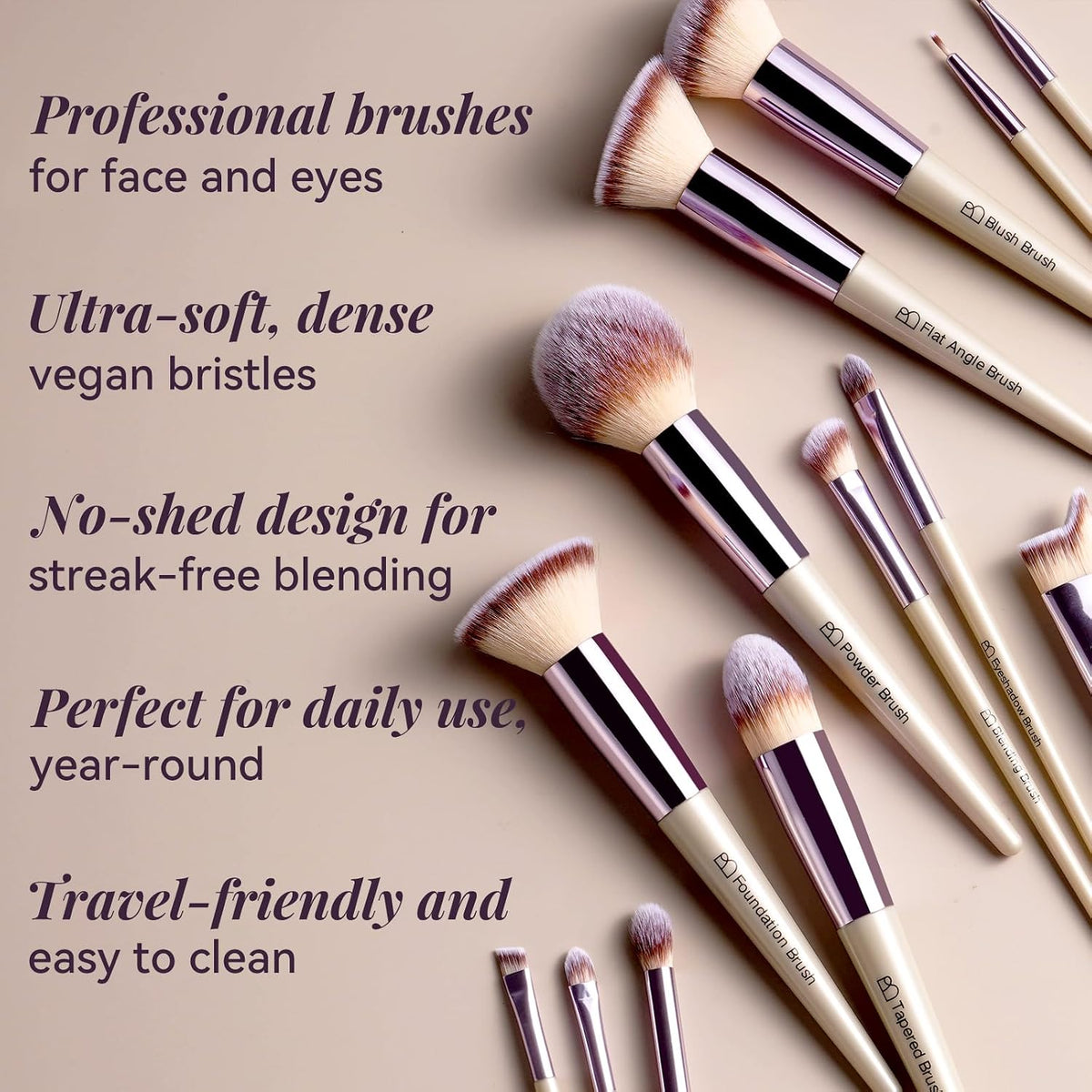 BS-MALL Juego de 18 brochas de maquillaje profesionales para base d...