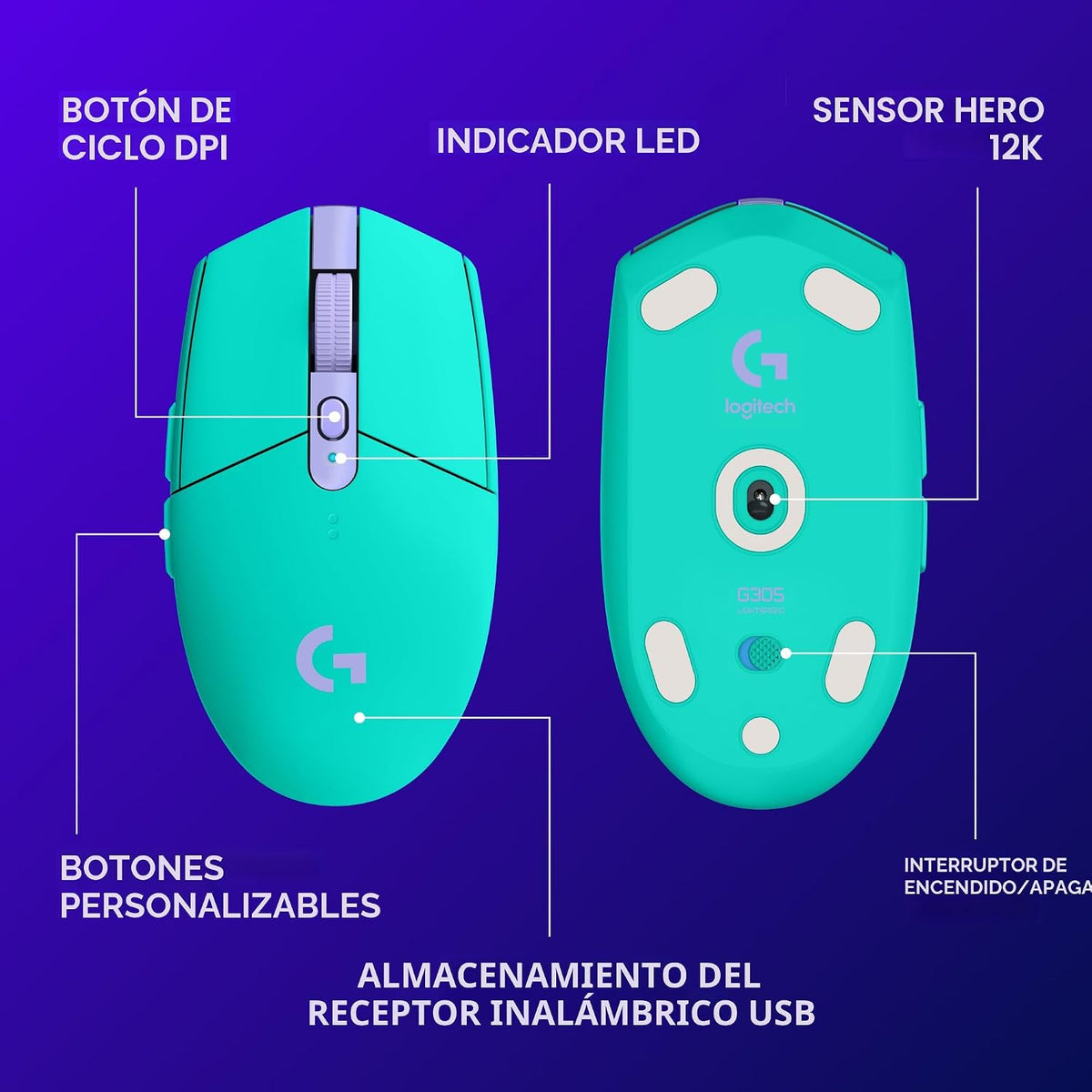 Logitech G Ratón inalámbrico para juegos 305 Lightspeed - Menta | 1...