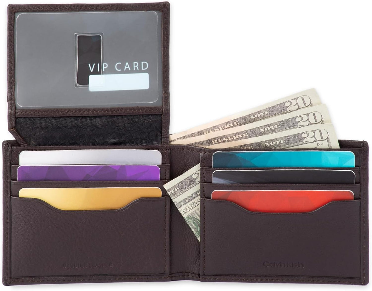 Calvin Klein Billetera plegable minimalista de piel RFID para hombr...