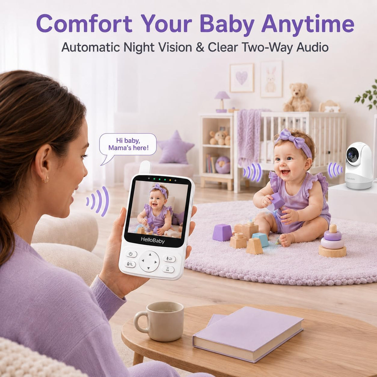 HelloBaby Monitor de bebé de 4" con cámara y audio, sin monitor...