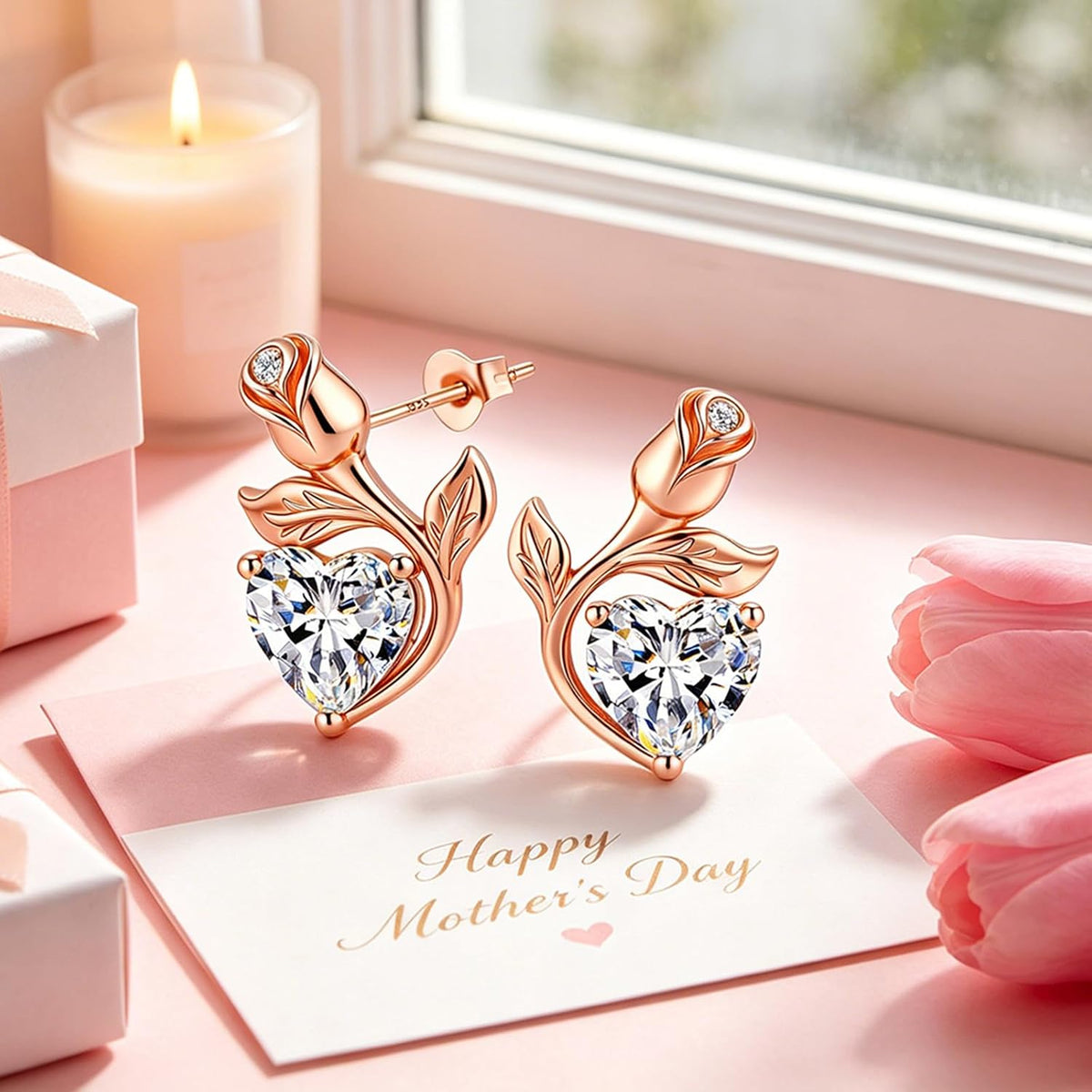 JACUPO Aretes de tuerca con piedra natal de corazón rosa de 0.8 qui...