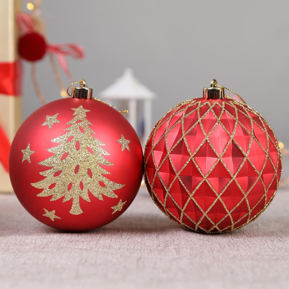 SHareconn - 9 bolas de Navidad grandes de 100mm, color rojo y dorad...