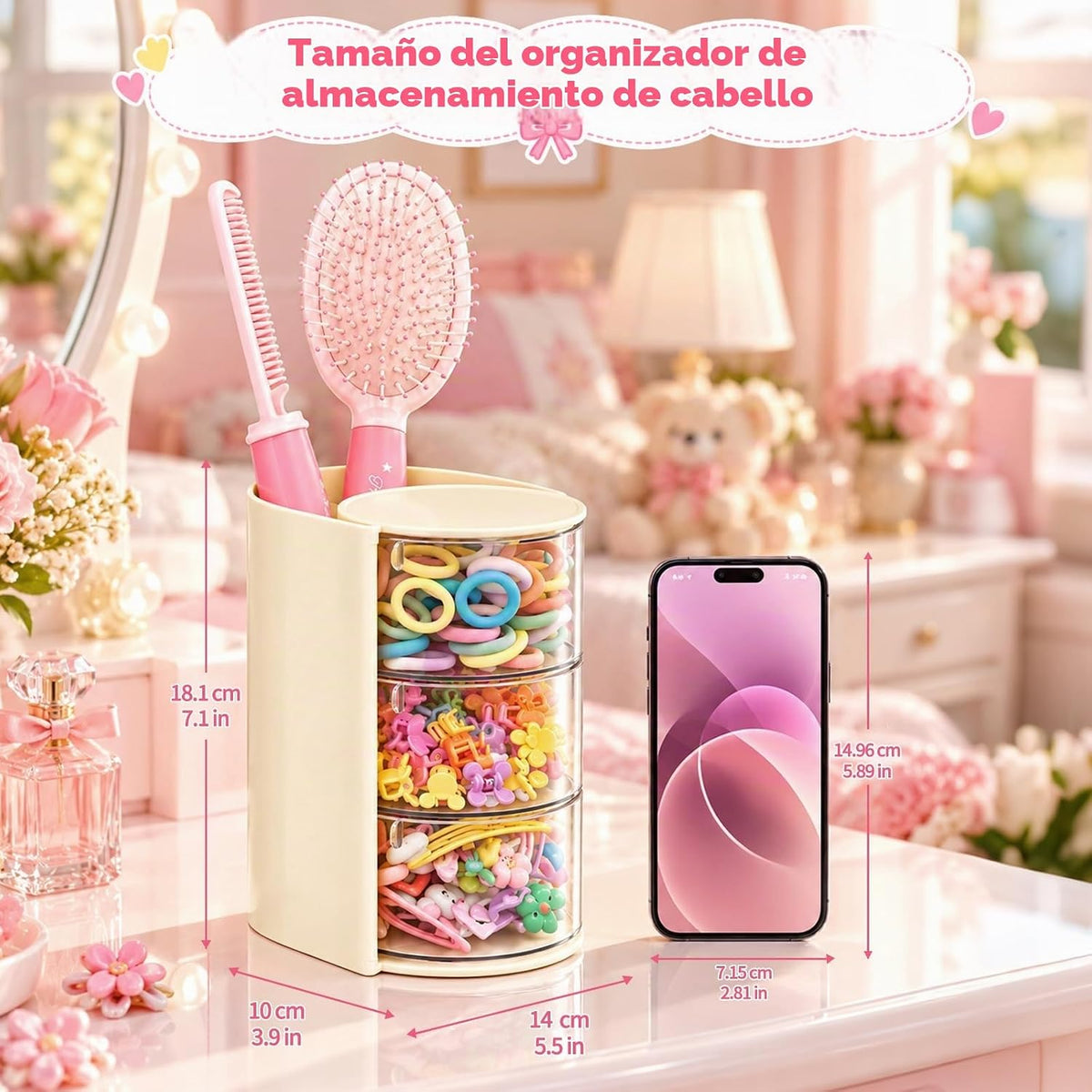 Organizador de accesorios para el cabello con soporte para cepillo...