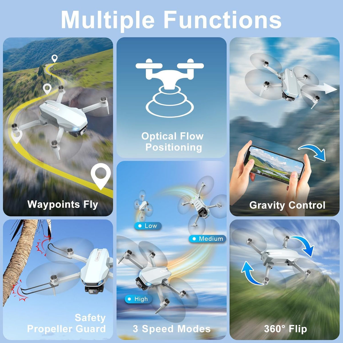 Drone 2K con cámara para adultos y principiantes, mini dron con 2 b...