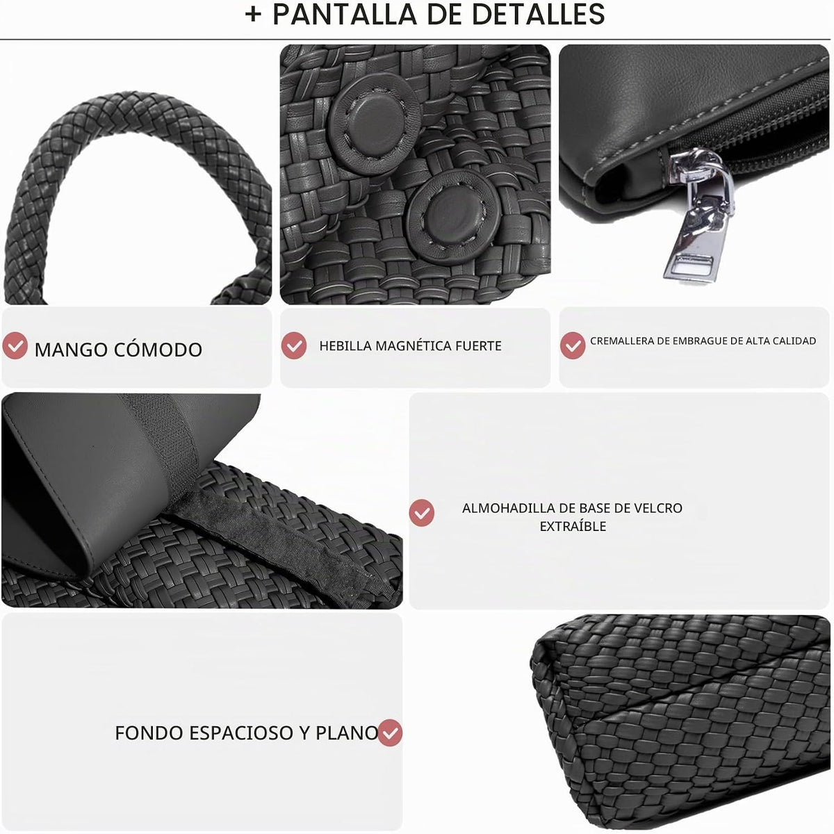 Bolso de mano de mujer con asa superior de cuero vegano tejido a ma...