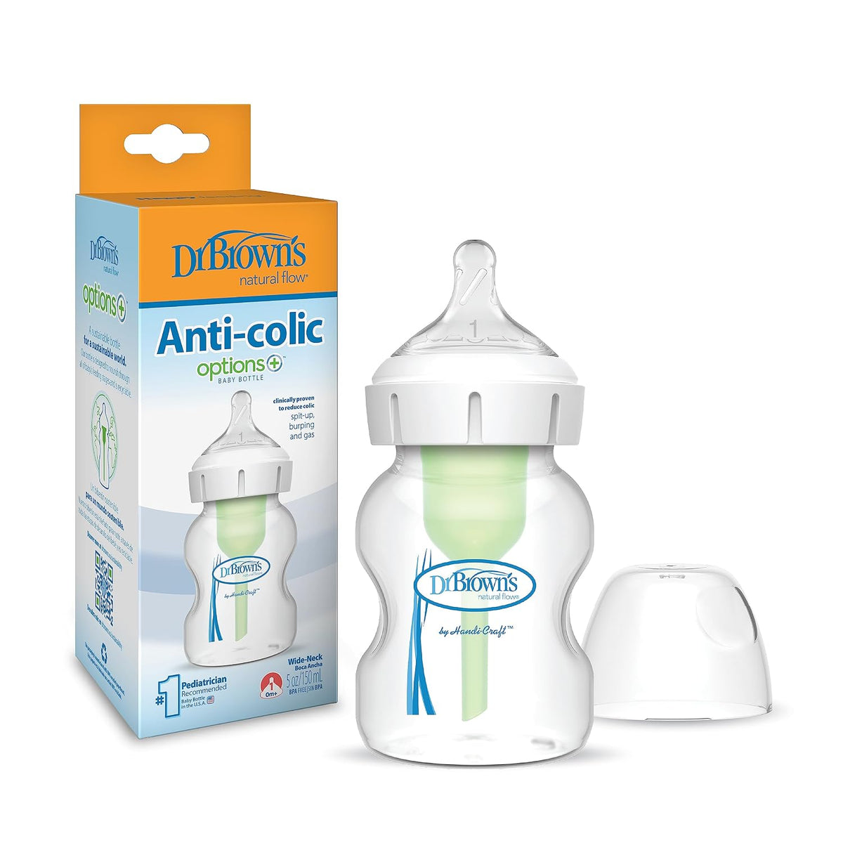 Dr. Brown's Anti-Colic Options+ biberón de cuello ancho, 5 oz, 1 pa...