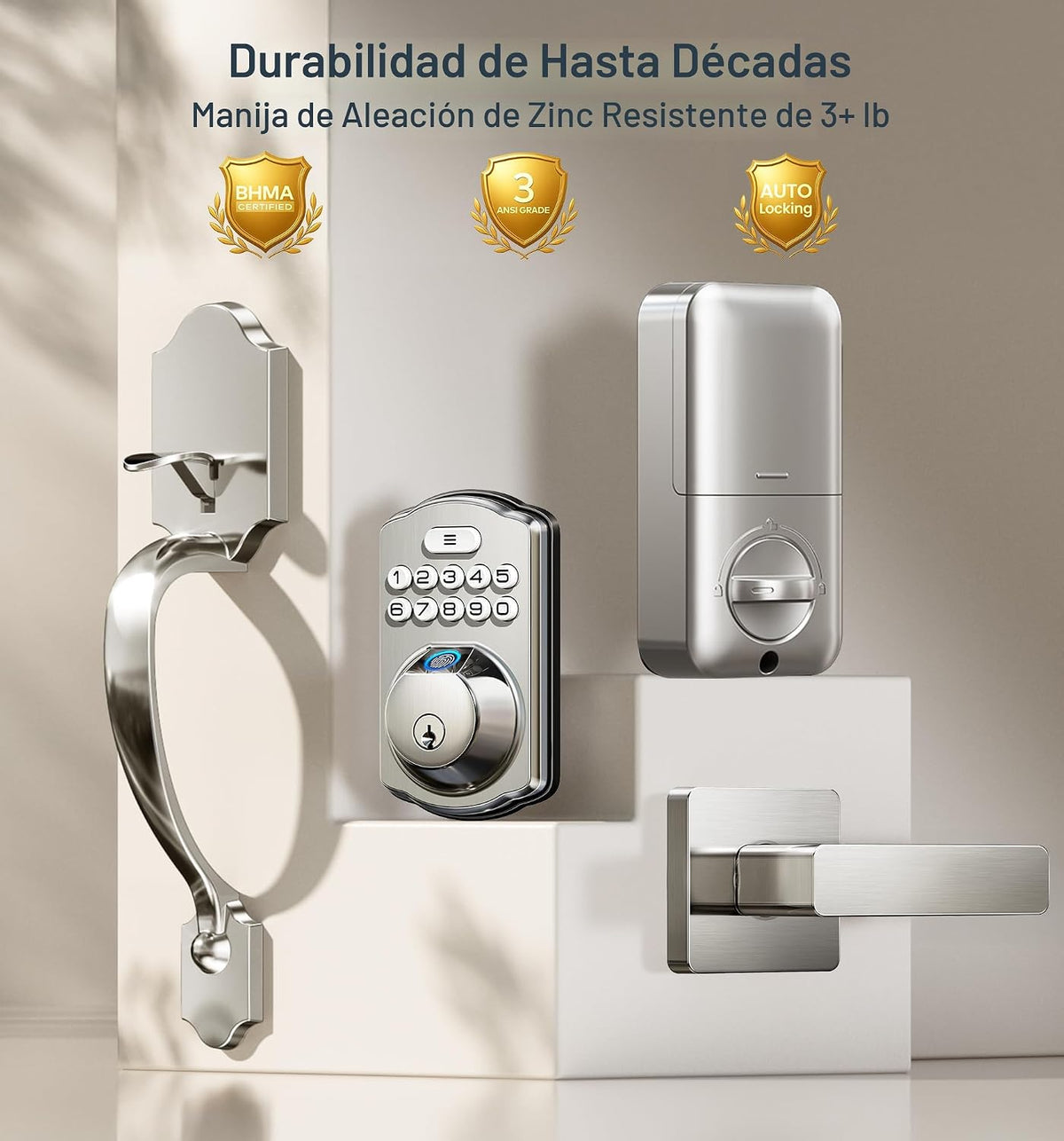 Veise KS02D Cerradura de cerrojo de huellas dactilares con asa, níq...
