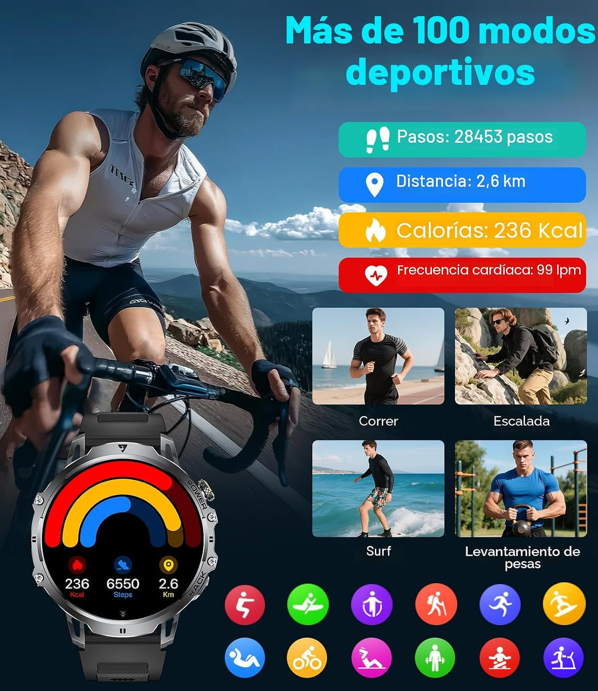 LIGE Relojes inteligentes militares para hombres (2 bandas), pantal...