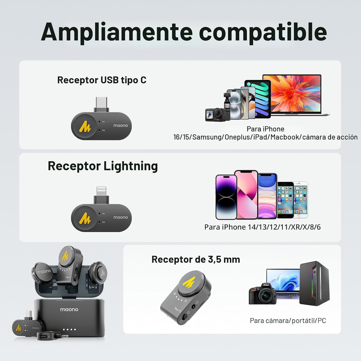 Micrófono Lavalier inalámbrico MAONO Wave T5 para iPhone\/Android\/...