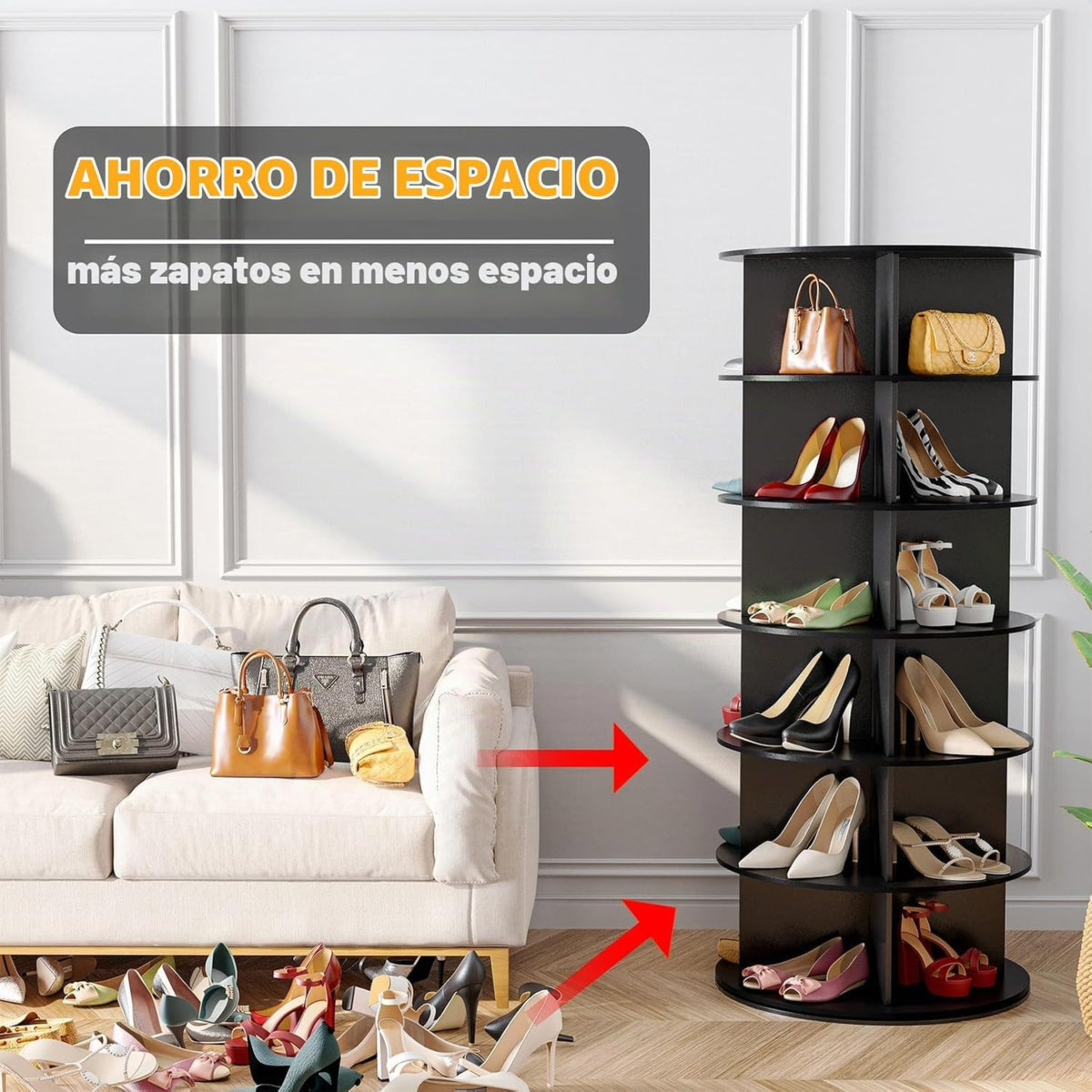 SpaceAid Zapatero giratorio de 6 niveles, torre de exhibición de za...