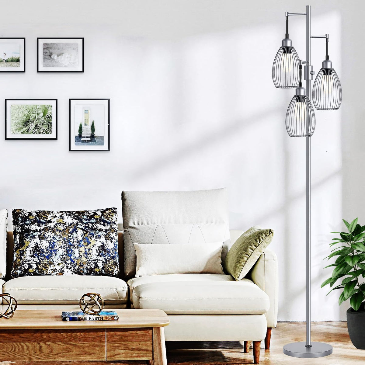 Lámpara de pie regulable Nintiue, 3 bombillas LED Edison de 800LM i...