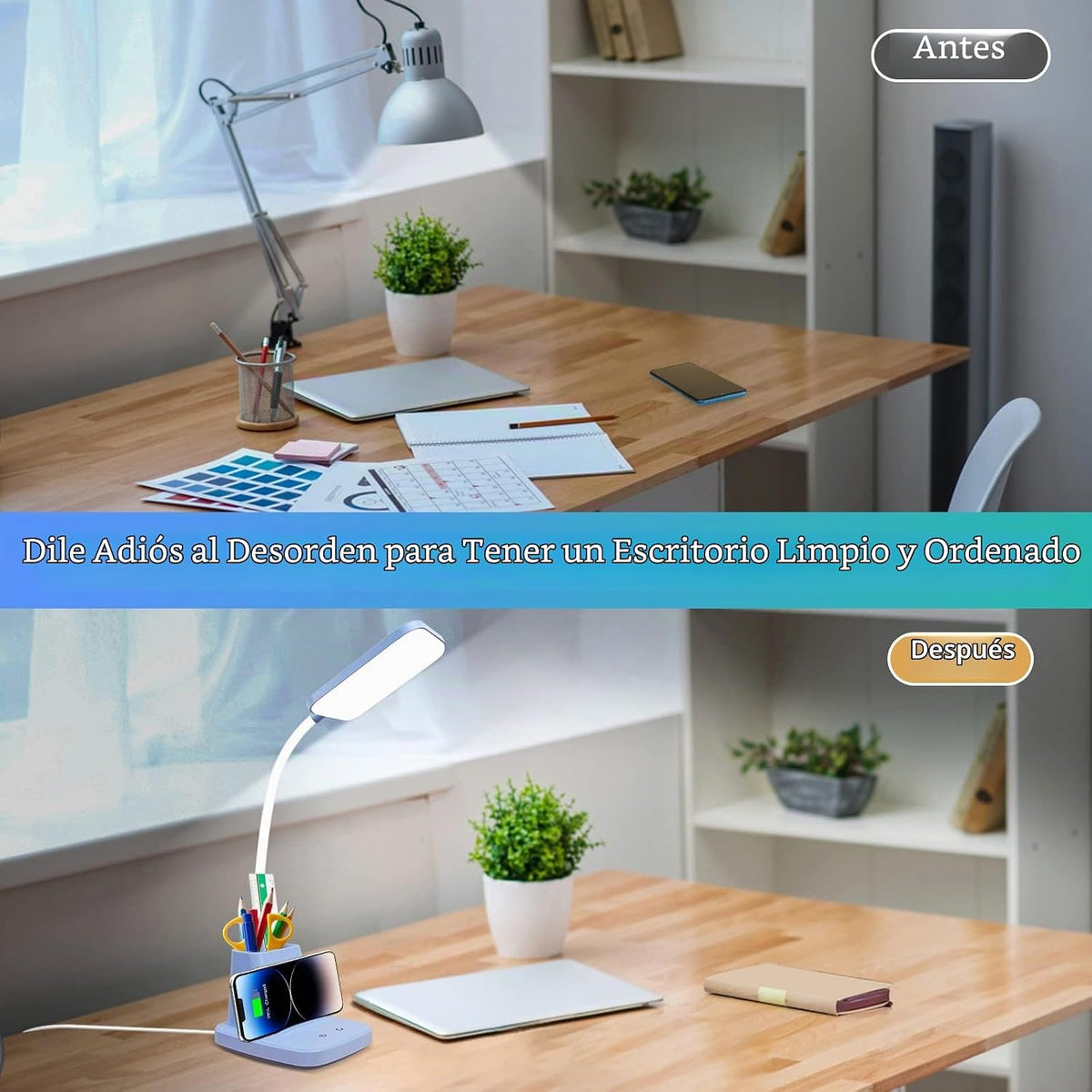 Sailstar - Lámpara de escritorio LED con carga inalámbrica de 10 W...