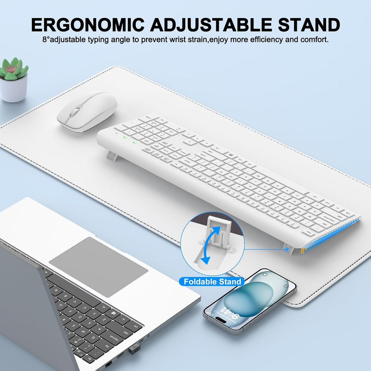 Combo de Teclado y Ratón Inalámbricos, Teclado y Ratón Ergonómicos...