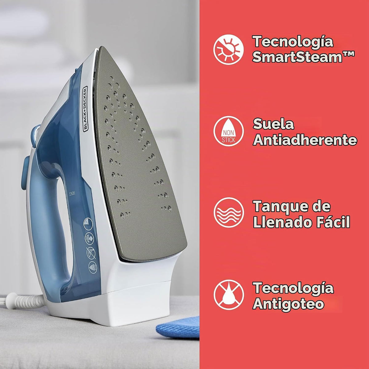 BLACK+DECKER Plancha de vapor para ropa con apagado automático y su...