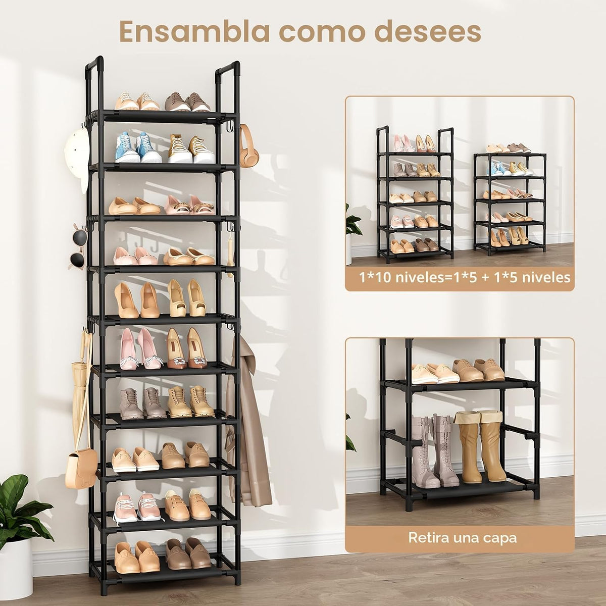 VTRIN - Estantería alta de 10 niveles para zapatos, con capacidad p...
