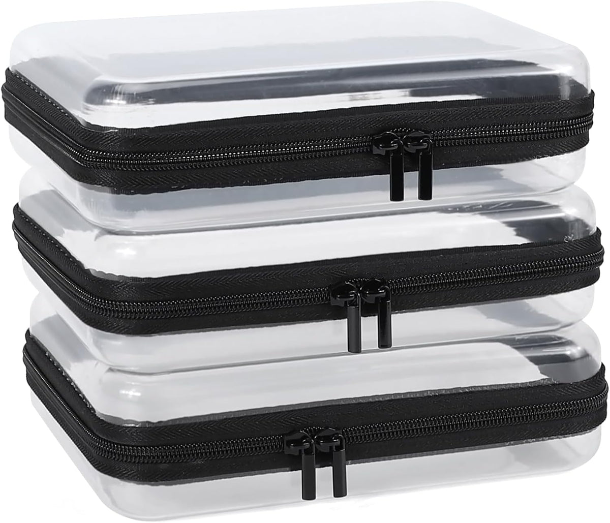 YOPCDJ Paquete de 3 fundas rígidas transparentes con cremallera, Ne...