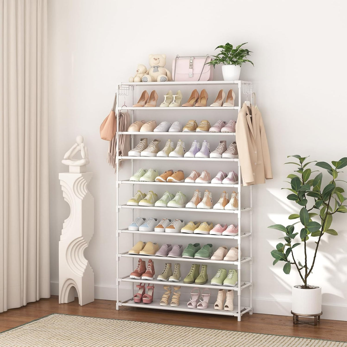 LANTEFUL Zapatero de 10 niveles, 50 pares, organizador de zapatos a...
