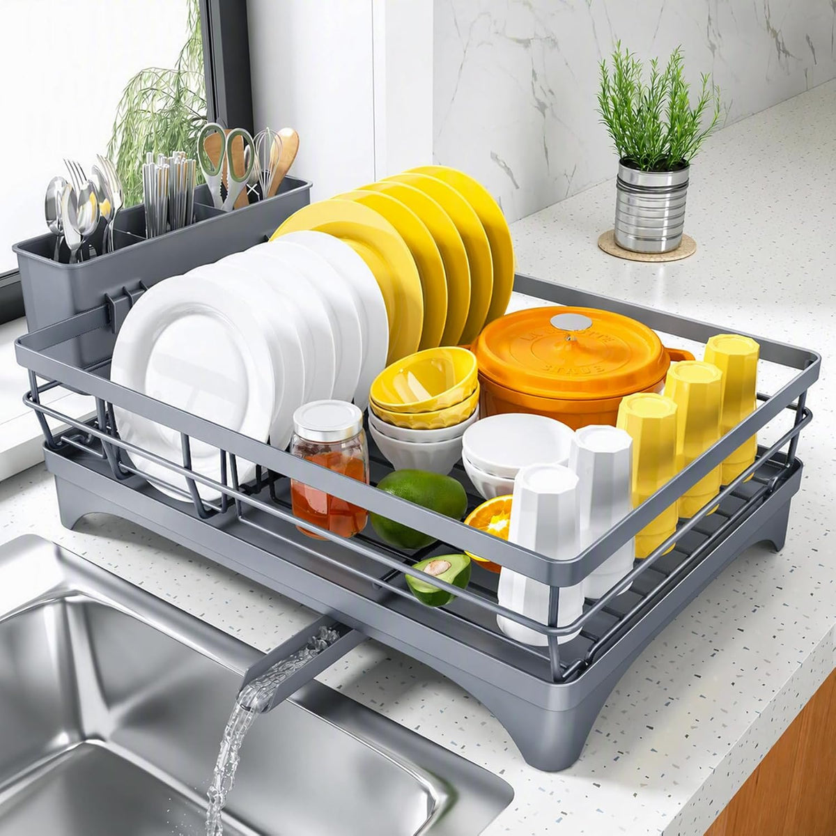 Escurridor de platos para encimera de cocina, escurridor grande con...