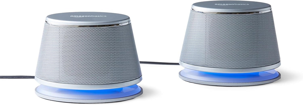 Amazon Basics Altavoces estéreo 2.0 para computadora con luces LED...