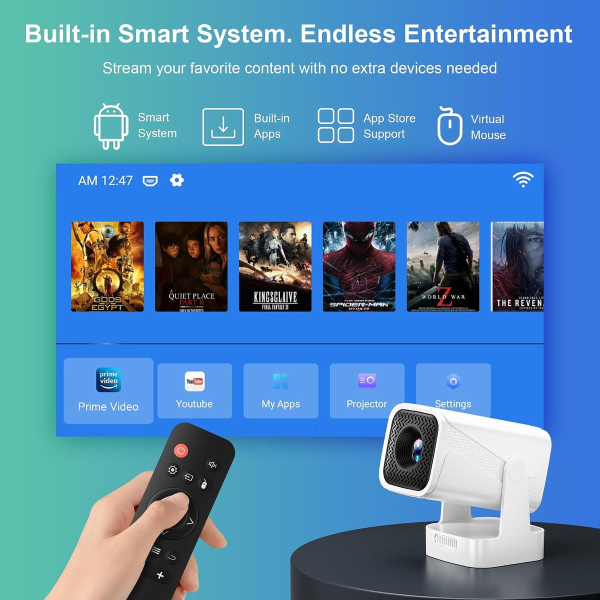 Mini proyector inteligente, proyector nativo 1080P con WiFi y Bluet...