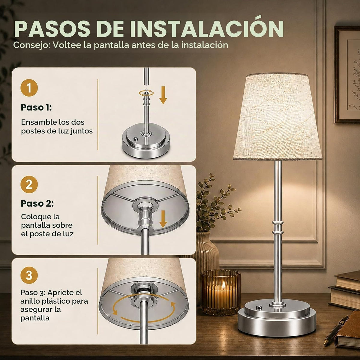 Lámpara de mesa inalámbrica recargable, lámpara de noche con pilas,...