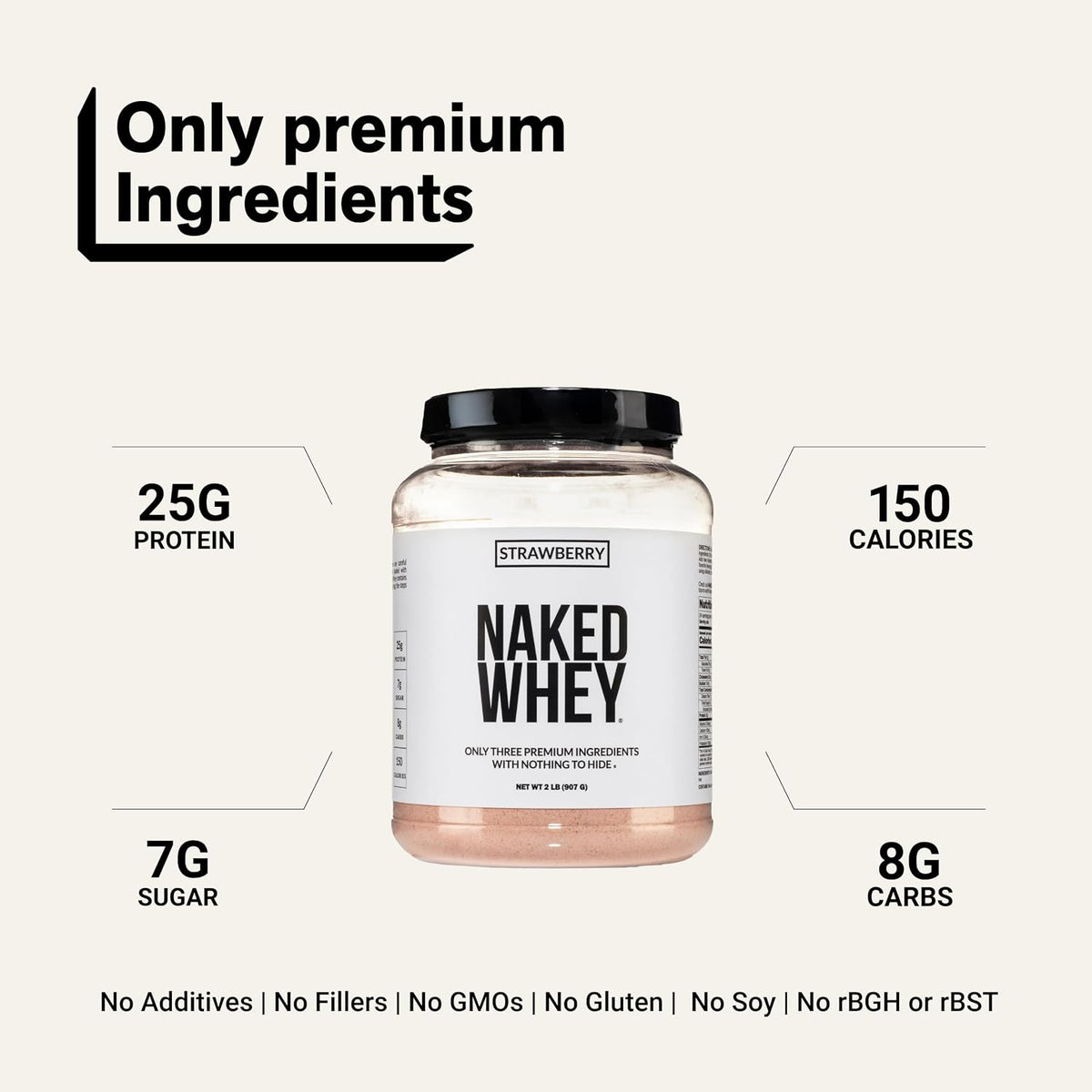 NAKED Polvo de proteína de suero de fresa, solo 3 ingredientes, 25g...