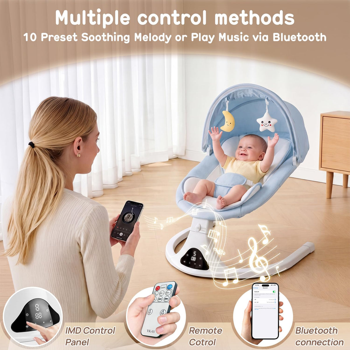 Columpio eléctrico para bebé con control remoto, 5 velocidades, por...