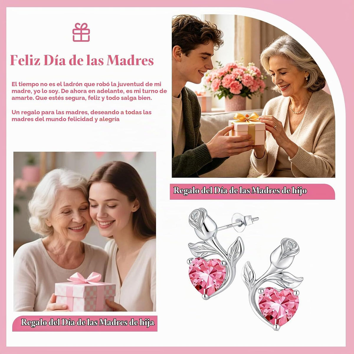 JACUPO Aretes de tuerca con piedra natal de corazón rosa de 0.8 qui...