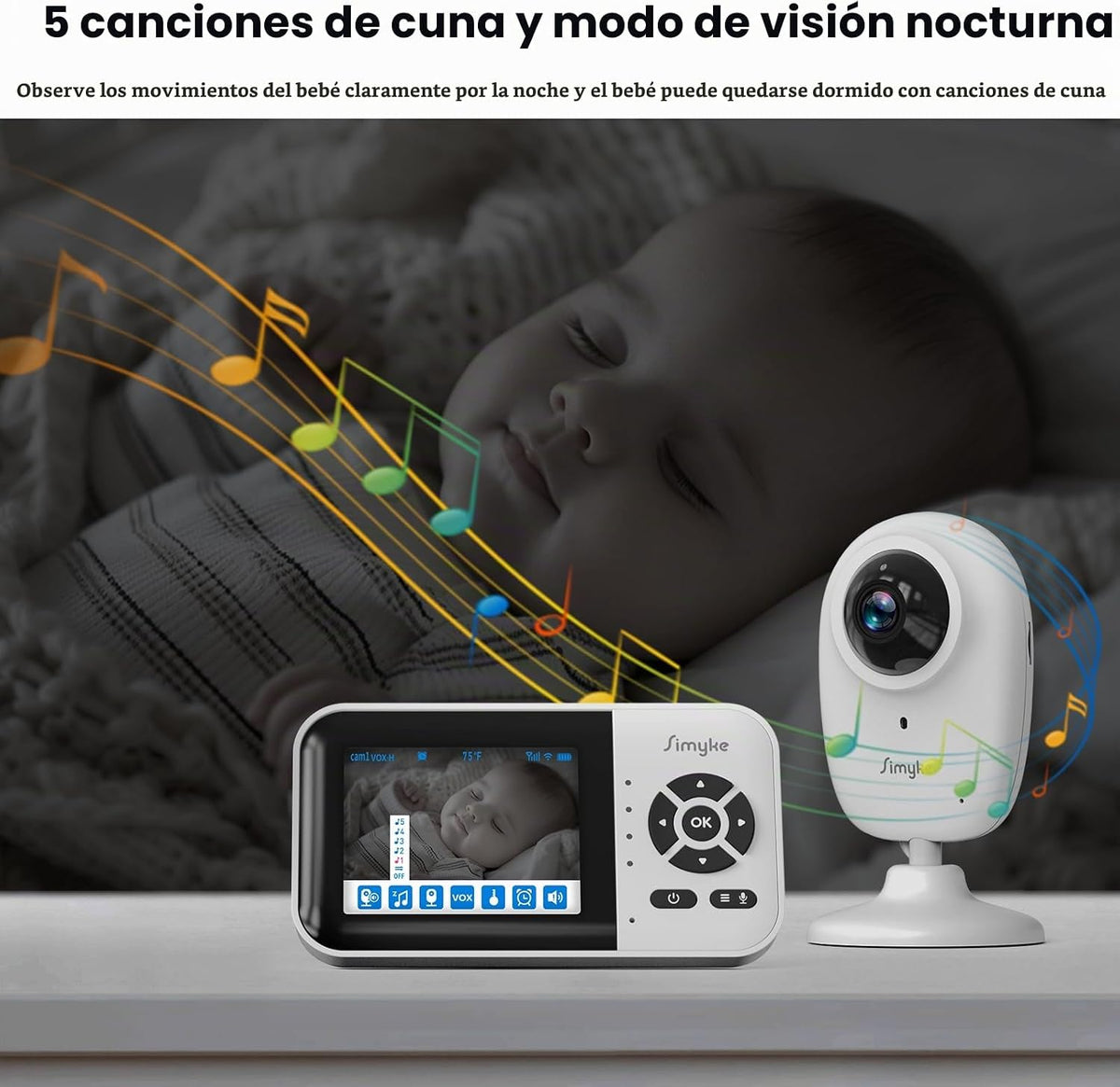Simyke Monitor inteligente para bebé con 2 cámaras y audio, aplicac...